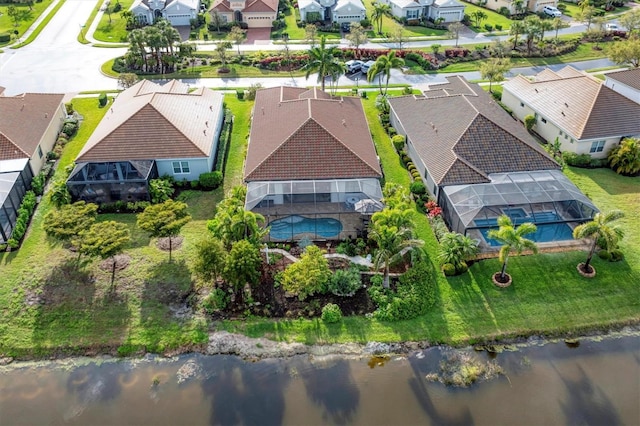 drone / aerial view featuring a water view