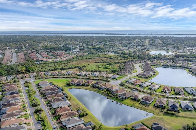 aerial view featuring a water view