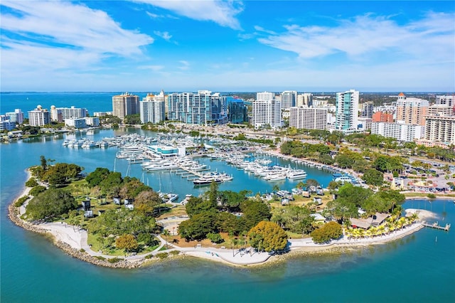 drone / aerial view featuring a water view