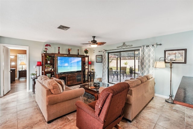 living room with ceiling fan