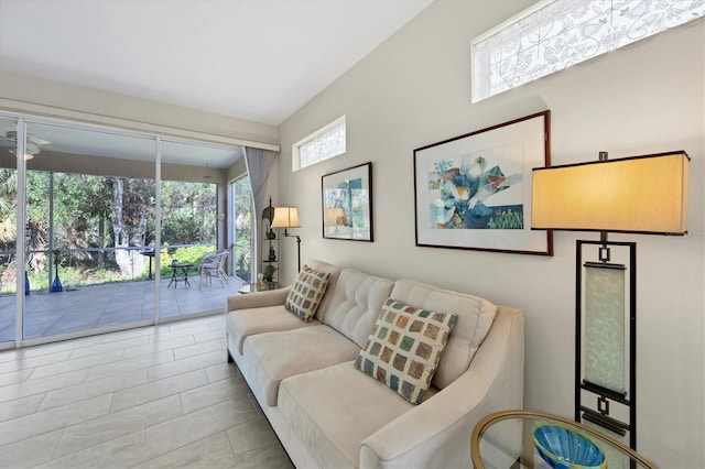 living room featuring ceiling fan