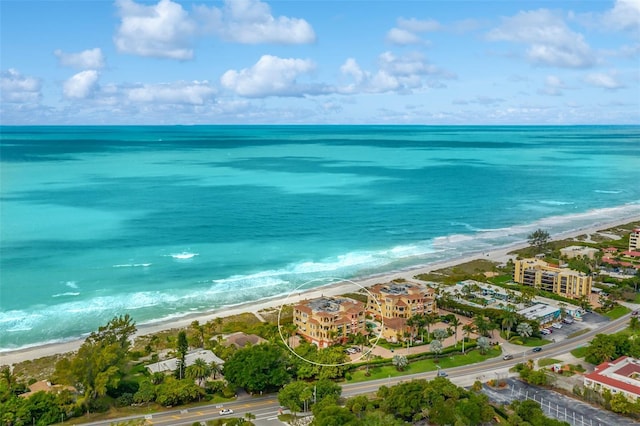 bird's eye view with a water view and a view of the beach