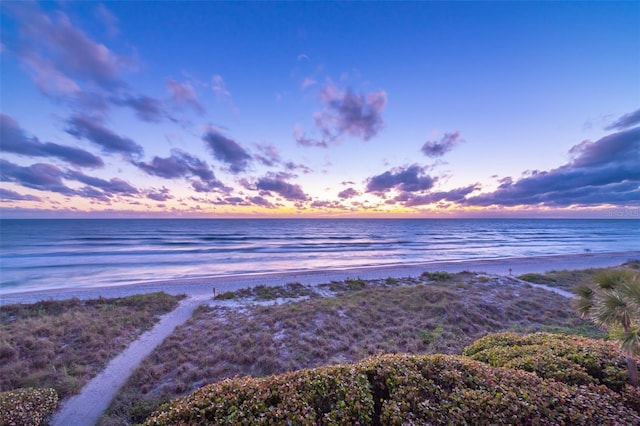 property view of water featuring a view of the beach