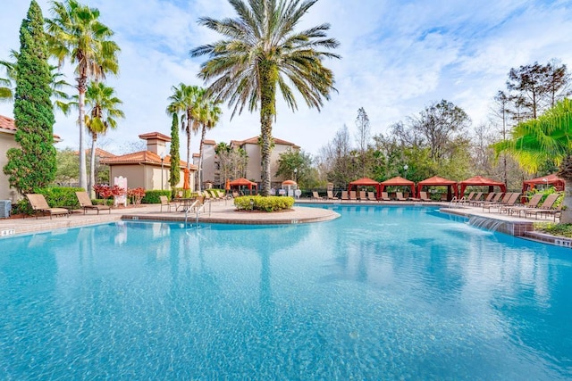 view of swimming pool with a patio and central AC unit