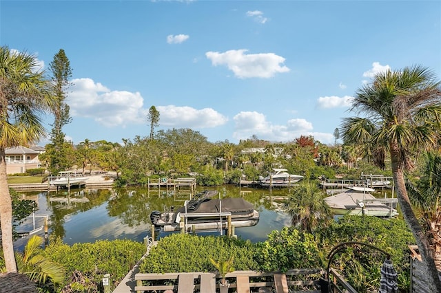 view of dock with a water view