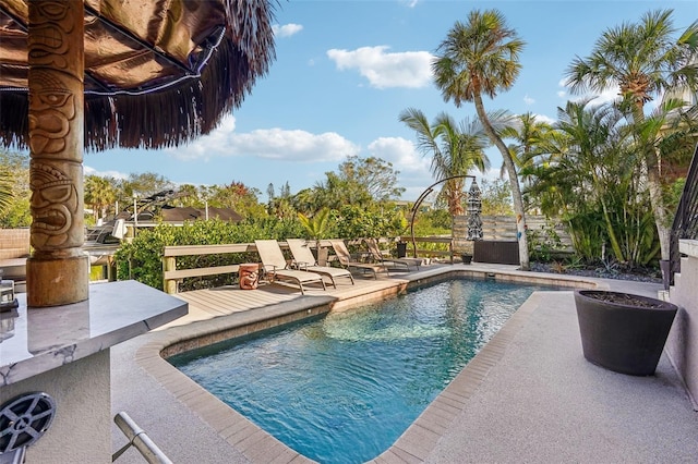 pool with a patio