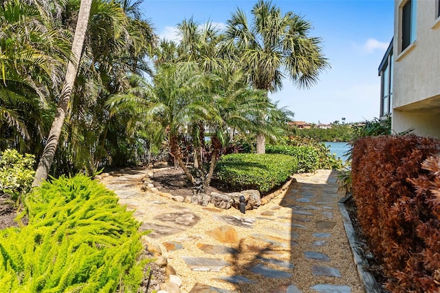 view of yard with a water view