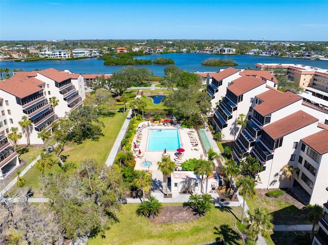 bird's eye view featuring a water view