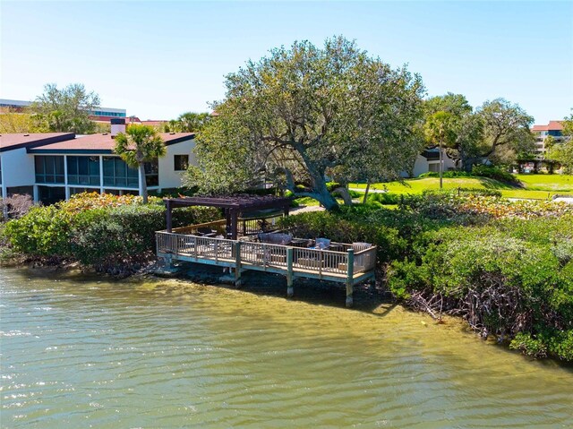 view of dock with a water view