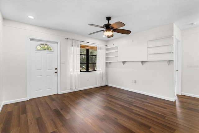 entryway featuring dark hardwood / wood-style floors and ceiling fan