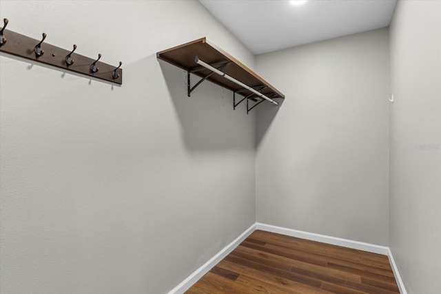 spacious closet with dark hardwood / wood-style flooring