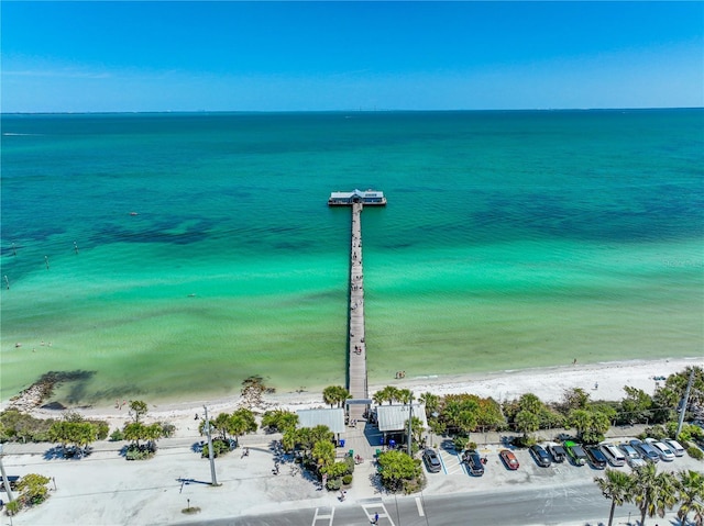 view of water feature with a beach view