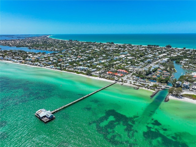 drone / aerial view with a view of the beach and a water view