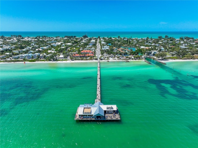 bird's eye view with a water view and a view of the beach