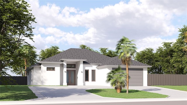 view of front facade with a front lawn and a garage