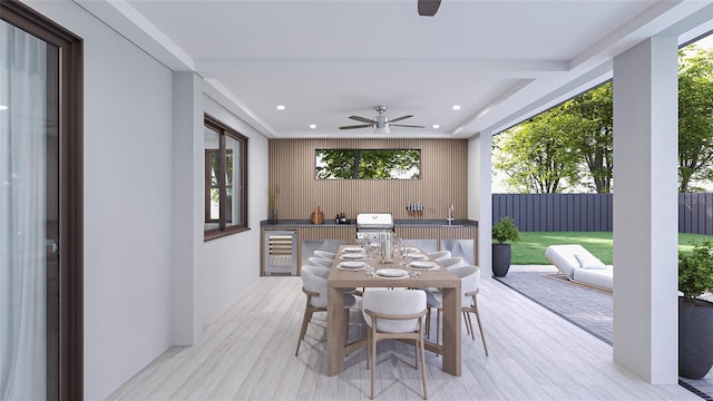 interior space with light wood-type flooring and ceiling fan