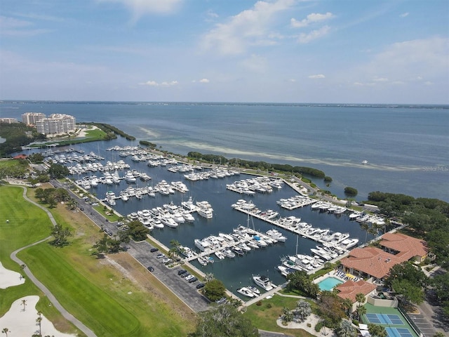 aerial view featuring a water view