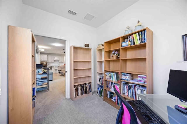 home office with light carpet