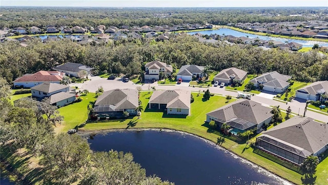 aerial view with a water view