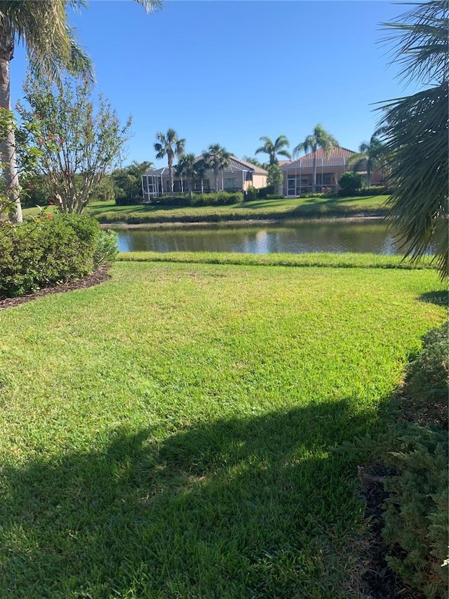 view of yard with a water view