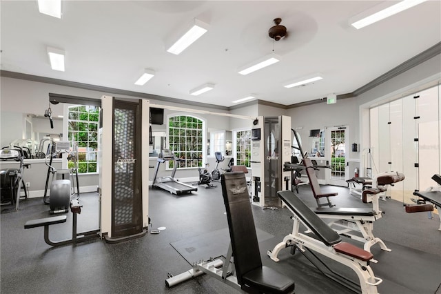 gym featuring ornamental molding