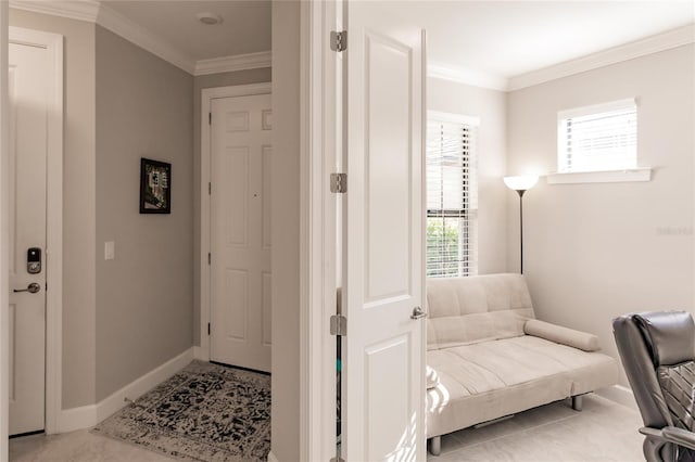 tiled entryway with ornamental molding