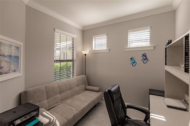 office space with ornamental molding