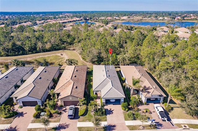 aerial view featuring a water view