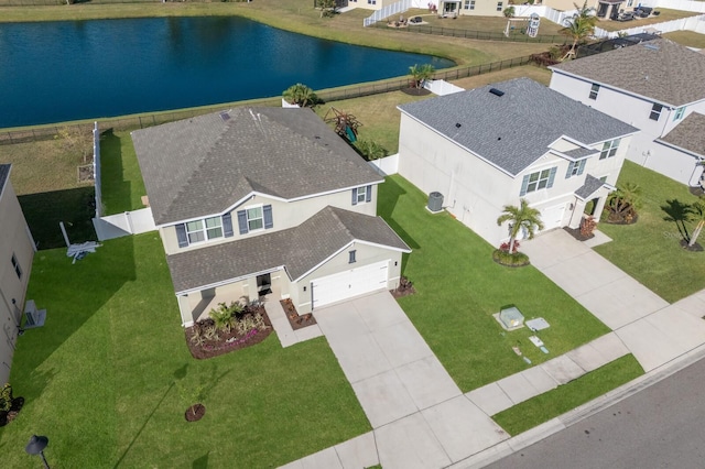 aerial view with a water view