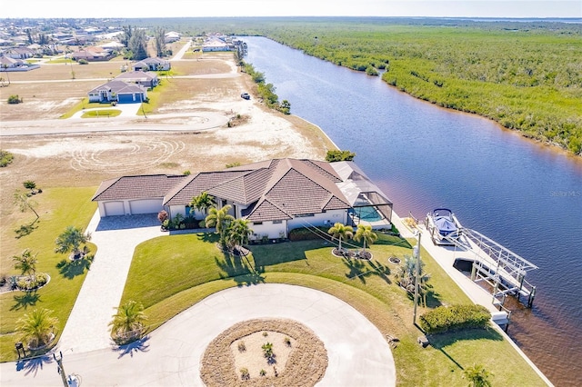 bird's eye view featuring a water view