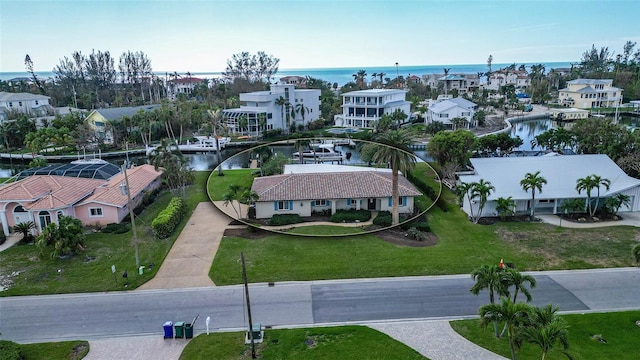 bird's eye view featuring a water view