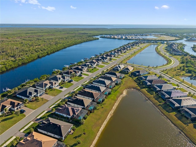 bird's eye view featuring a water view