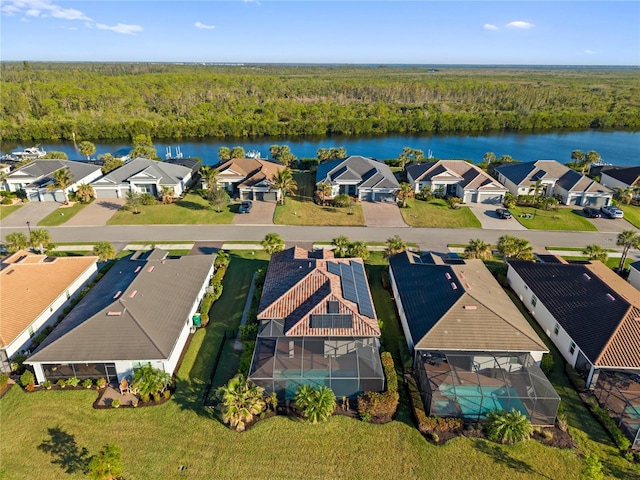 aerial view featuring a water view