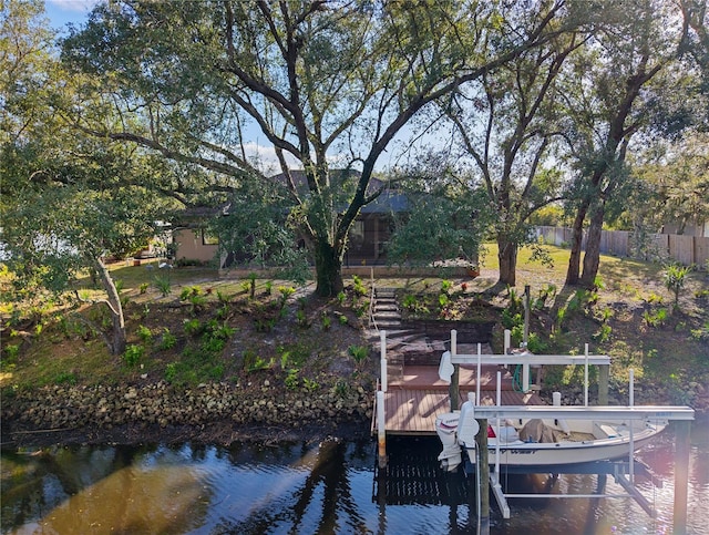 view of dock with a water view