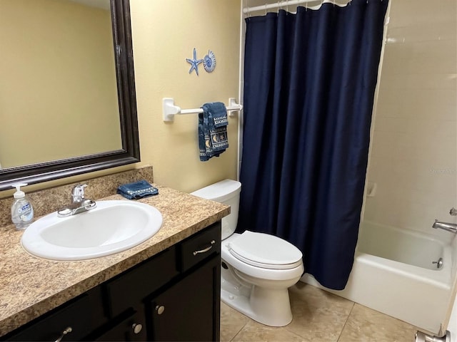 full bathroom with tile patterned flooring, vanity, toilet, and shower / bath combo