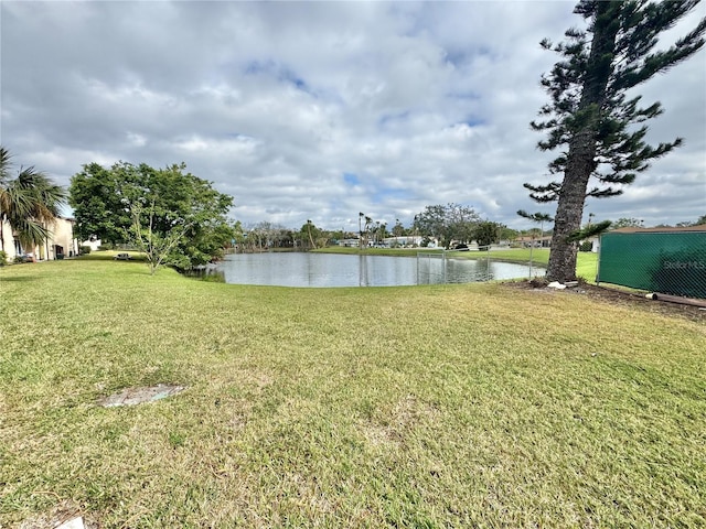 view of yard with a water view