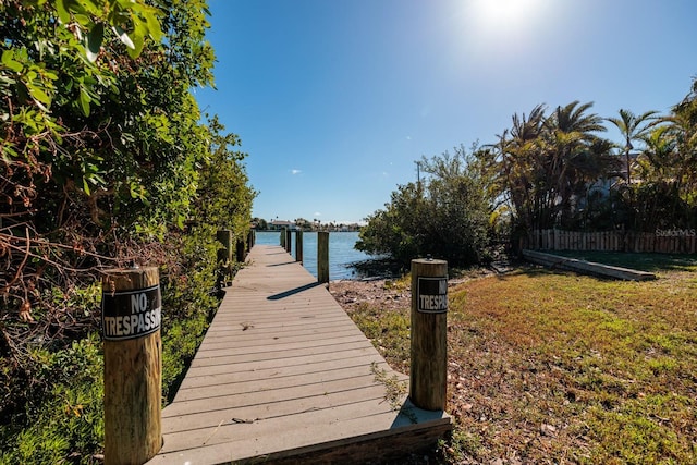 view of dock featuring a water view