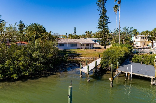 dock area with a water view