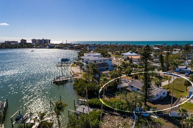 aerial view with a water view