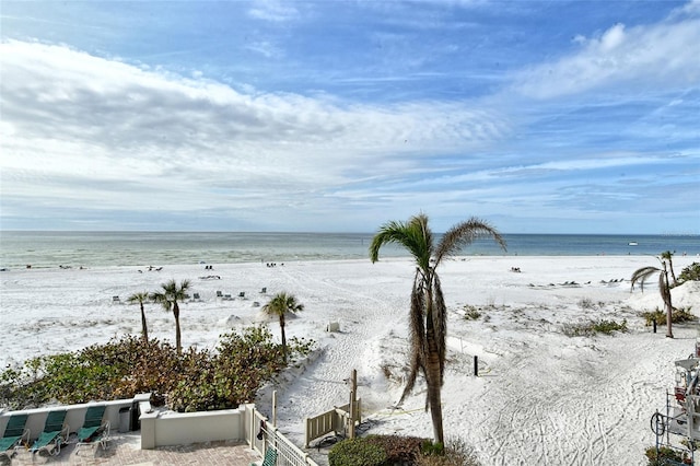 view of water feature with a view of the beach