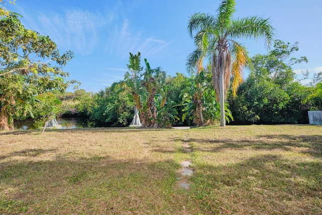 view of yard with a water view