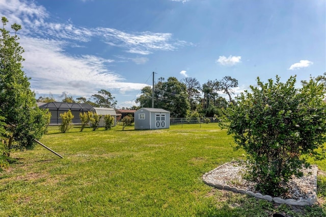 view of yard with a storage unit