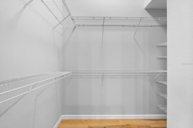 walk in closet with hardwood / wood-style floors