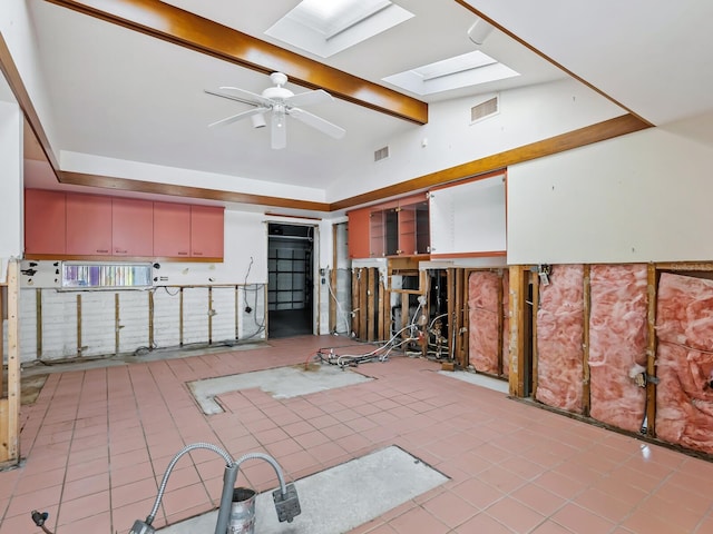 interior space featuring ceiling fan and light tile patterned floors