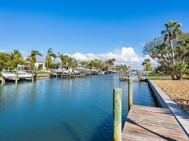 dock area with a water view