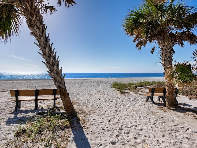 view of water feature with a beach view