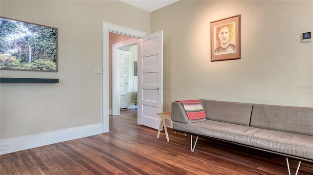 living area featuring dark wood-type flooring