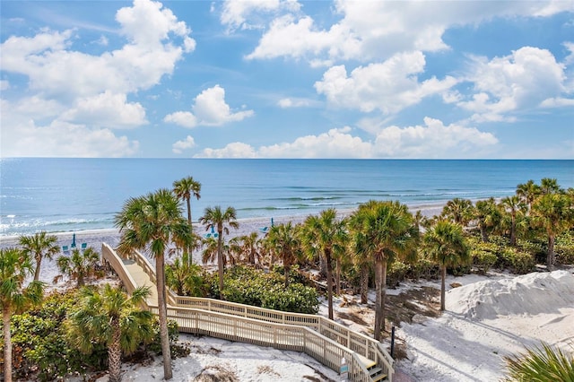 view of water feature featuring a view of the beach