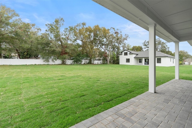 view of yard with a patio area and a fenced backyard