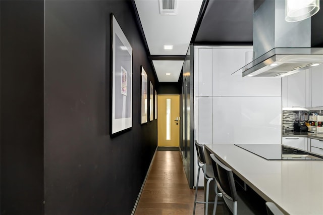 corridor with dark hardwood / wood-style flooring